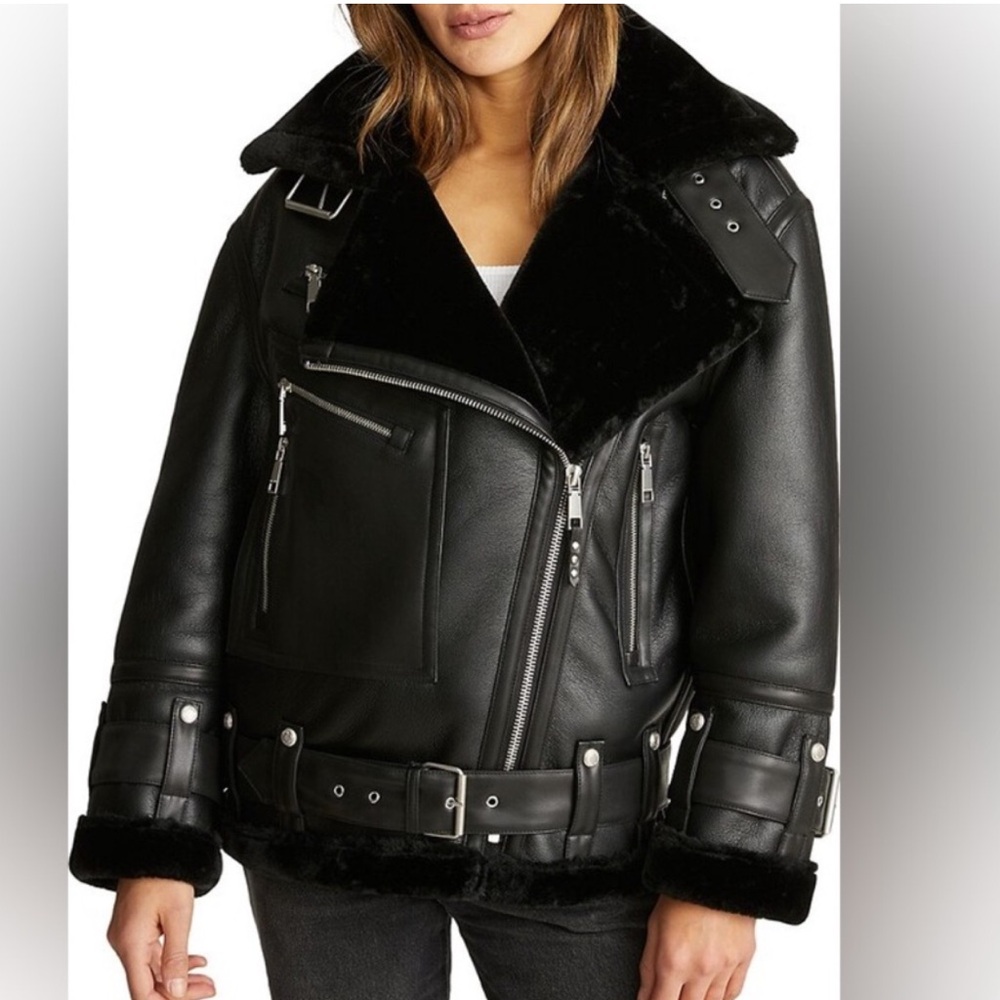 Vegan leather jacket with fur